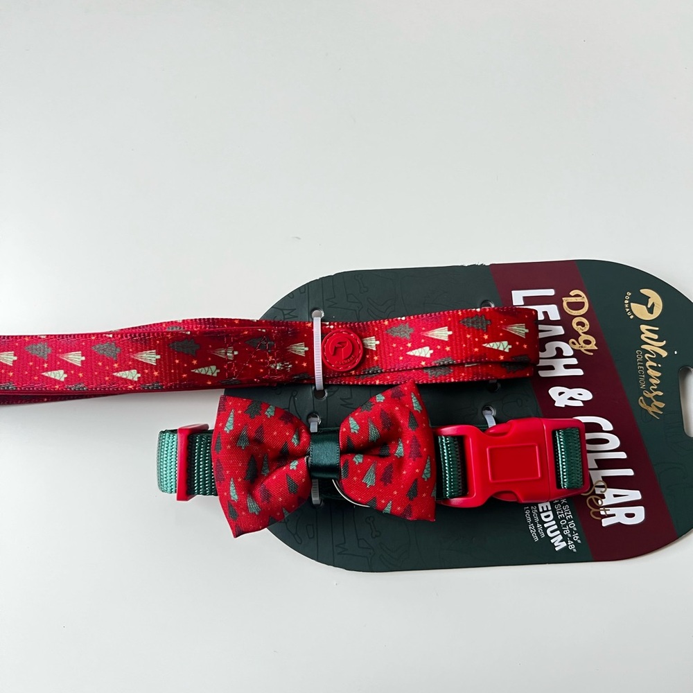 Whimsy Dog Leash & Collar Set Medium Christmas Holiday New